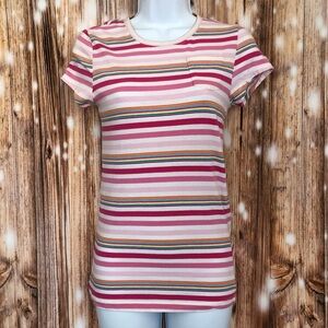 Love Rocks Pink Striped Short Sleeve Pocket Tee